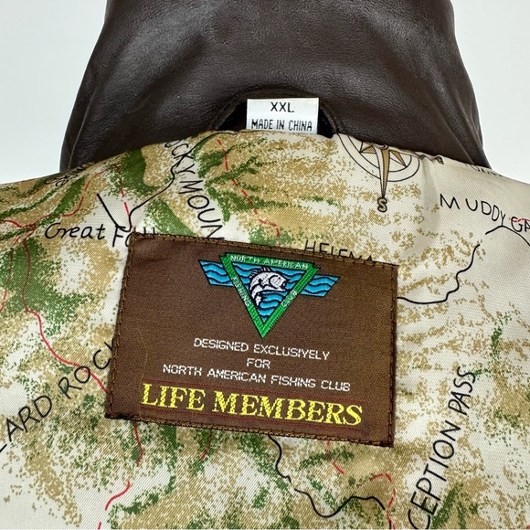 North American Fishing Club Life Member Brown Leather Jacket Size XXL - Picture 12 of 15